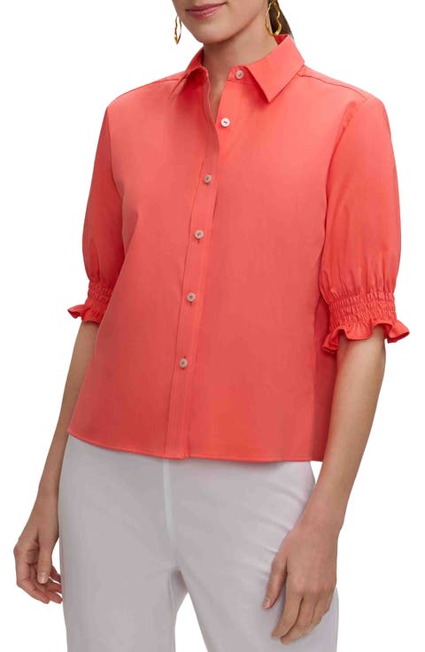 Vivienne Elbow Sleeve Matte Sateen Button-Up Shirt