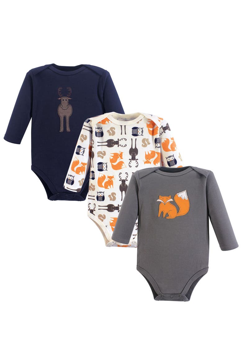 Cotton Long-Sleeve Bodysuit 3Pk, Main, color, Forest