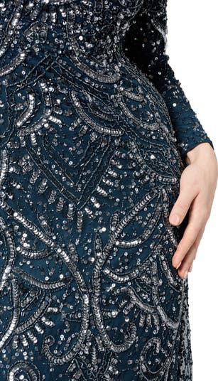 Occasion Modest Embellished Sequin Beaded High Neck Evening Maxi Dress