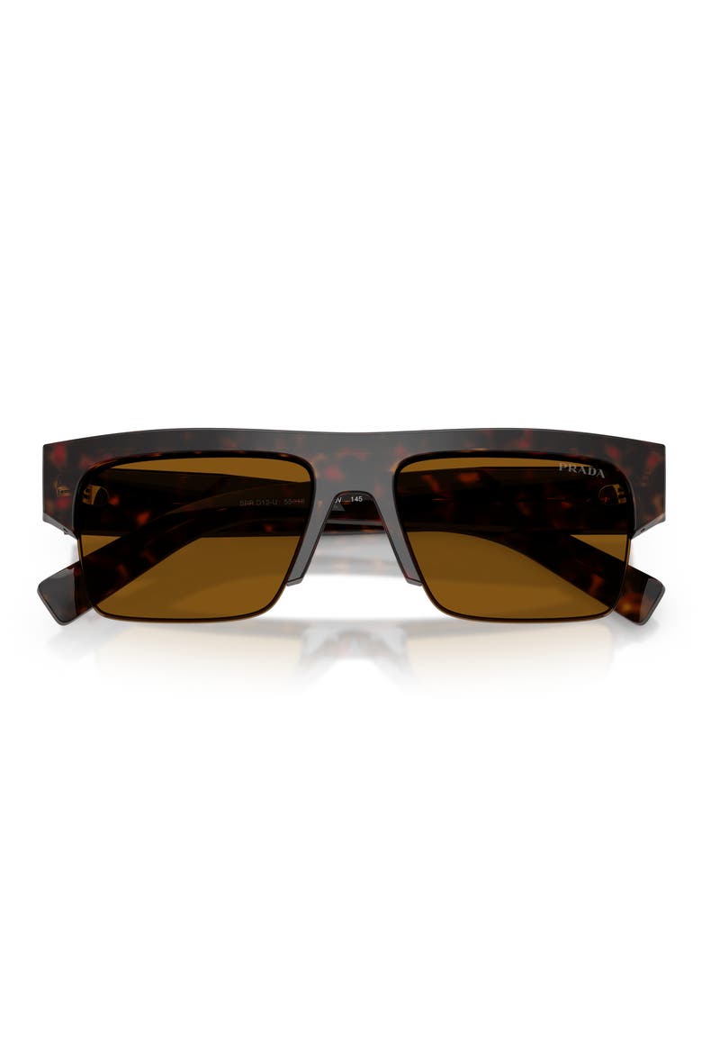 55mm Rectangular Sunglasses, Alternate, color, ROOT TORTOISE / DARK BRONZE