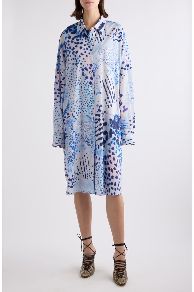 Dasia Orchid Spot Long Sleeve Cotton Shirtdress, Main, color, BLUE