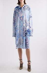 Dries Van Noten Dasia Orchid Spot Long Sleeve Cotton Shirtdress