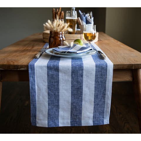 Linen Table Runner for Dining Table, Holiday and Everyday Table Decor - Cabana Stripe