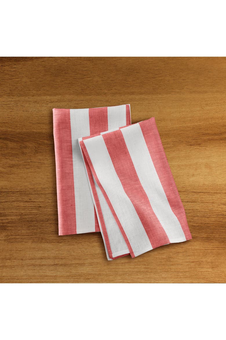 Linen Kitchen Towels Set of 2, 17 x 26" - Cabana Stripe, Alternate, color, Red and White