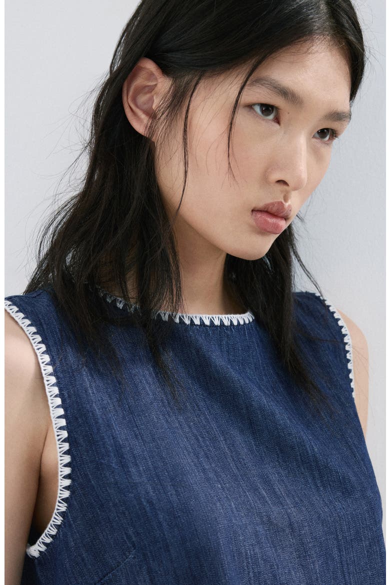 Whipstitch Detail Denim Tank, Alternate, color, OPEN BLUE