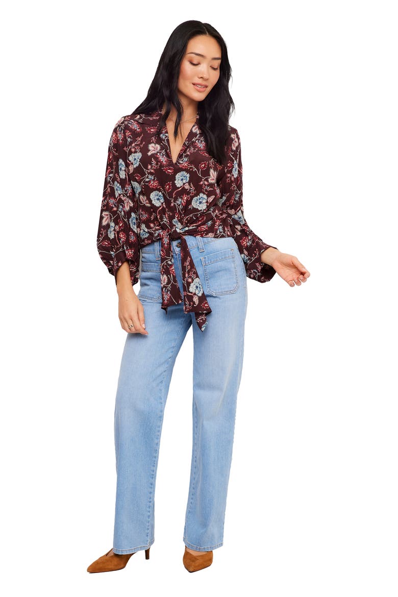 Floral Blouson Sleeved Tie Front Top, Alternate, color, PRINT