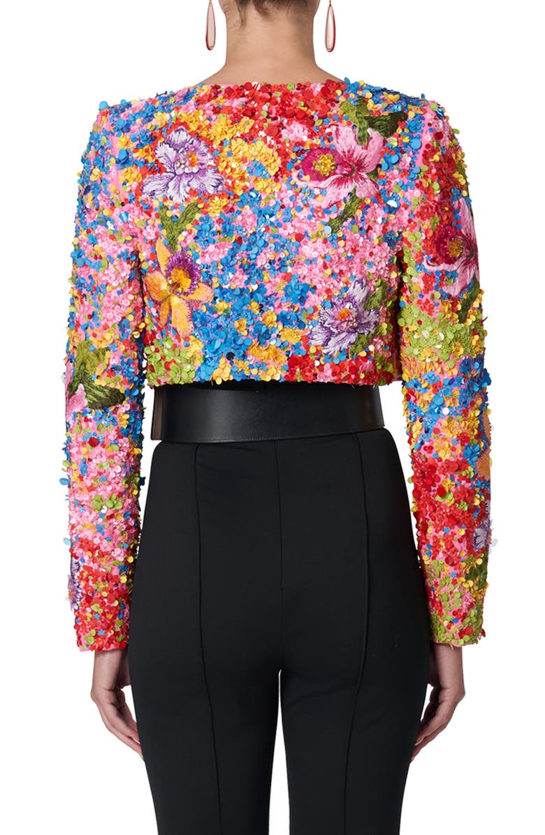 Carolina Herrera Floral Beaded Crop Jacket, Alternate, color, 