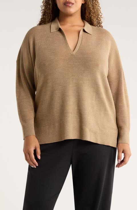 Classic Collar Merino Wool Sweater (Plus)