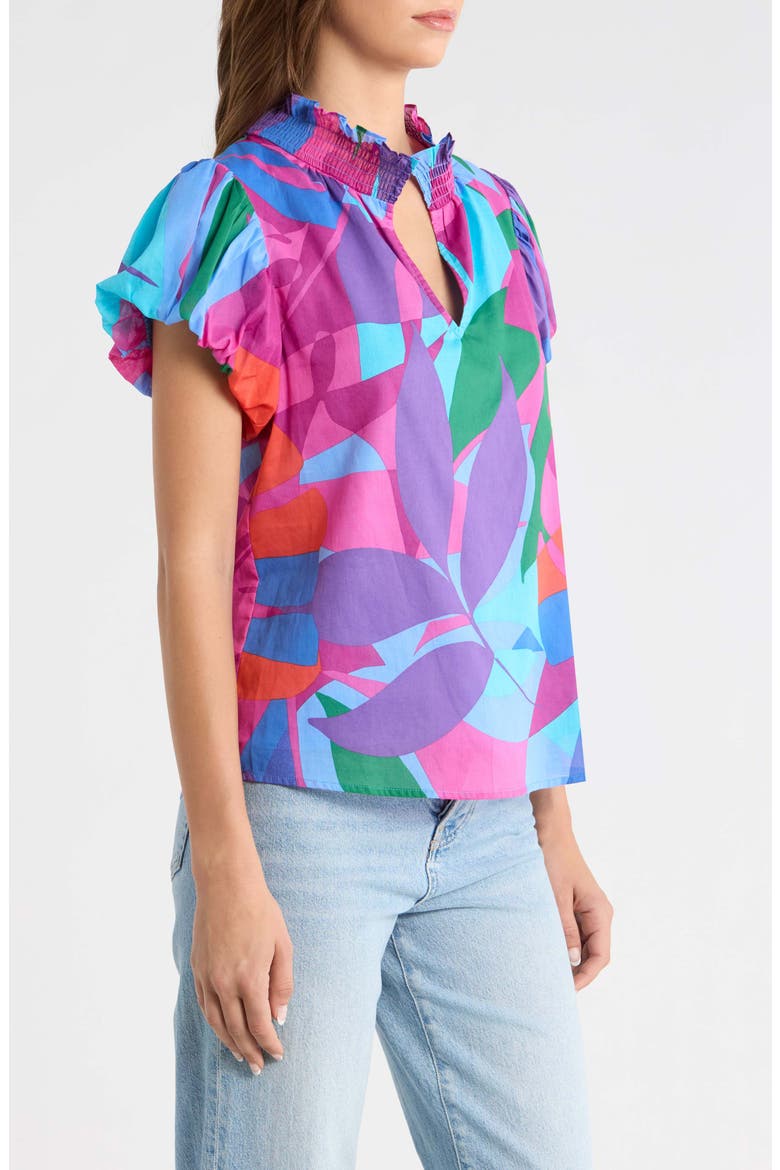Vemmy Abstract Puff Sleeve Cotton Top, Alternate, color, MAGENTA-BLUE-GREEN