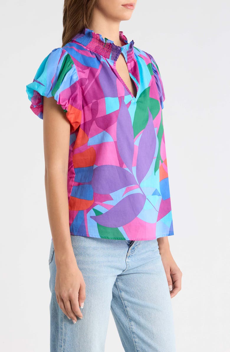 SUGARLIPS Vemmy Abstract Puff Sleeve Cotton Top, Alternate, color, Magenta-Blue-Green