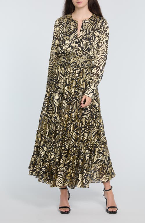 Elie Tahari The Francesca Burnout Long Sleeve Maxi Dress In Mystic Gold Floral Burnout