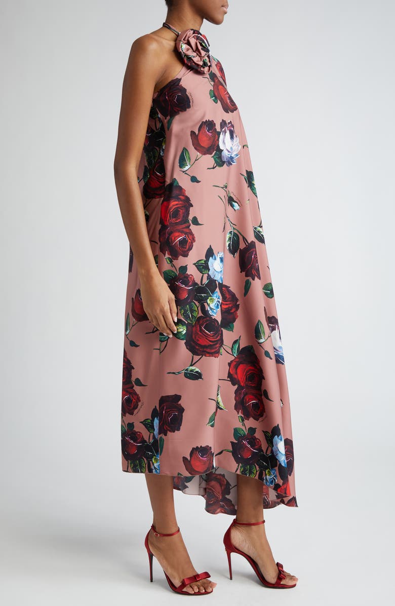 Dolce&Gabbana Rosette Floral Print Asymmetric One-Shoulder Charmeuse Dress, Alternate, color, 