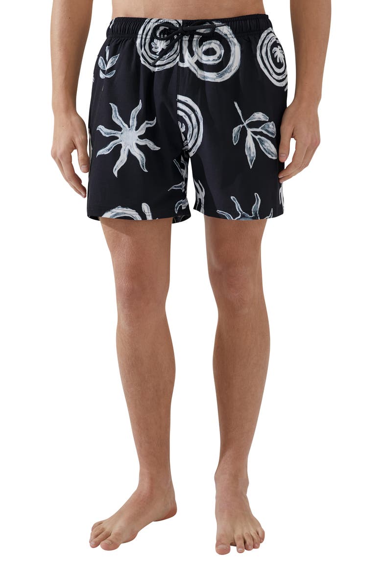 Stretch Swim Trunks, Main, color, BLACK PARADISO PRINT