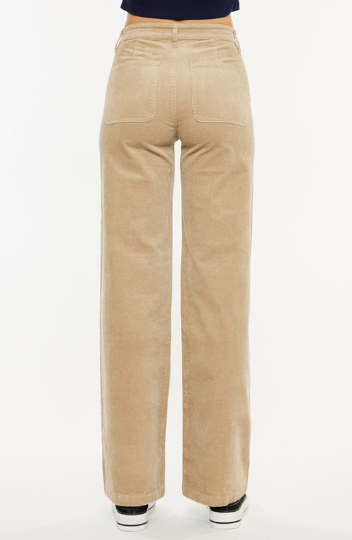 Kancan Saturn Ultra High Rise Wide Leg Corduroy Pants In Nude