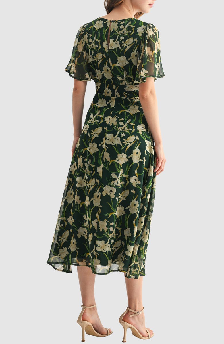 Lush Floral Short Sleeve Chiffon Midi Dress, Alternate, color, Green Floral