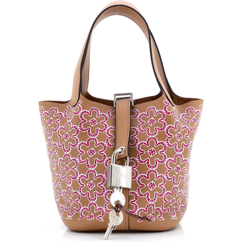 Pre-owned Hermes  Hermes Picotin Lock Bag Lucky Daisy Printed Swift Micro In Brown