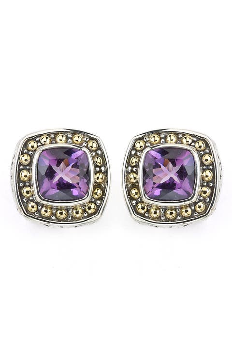 Sterling Silver & 18K Gold Semiprecious Stone Cushion Stud Earrings