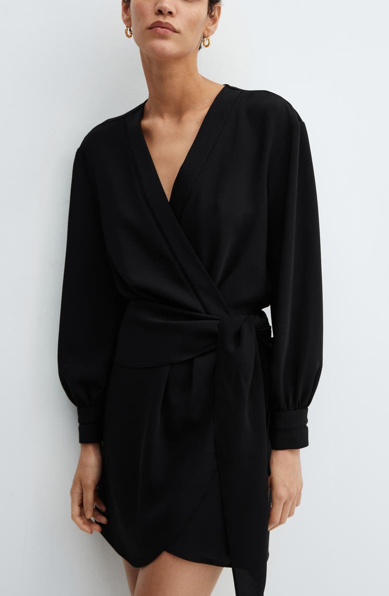 MANGO Long Sleeve Wrap Dress, Alternate, color, 