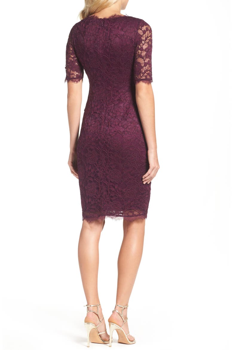 Rose Lace Sheath Dress, Alternate, color, MULBERRY