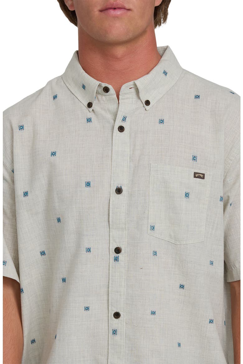 All Day Geo Jacquard Short Sleeve Cotton Blend Button-Down Shirt, Alternate, color, OATMEAL