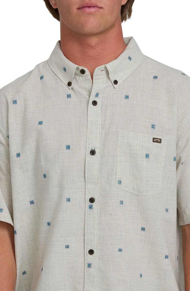 Billabong All Day Geo Jacquard Short Sleeve Cotton Blend Button-Down Shirt, Alternate, color, Oatmeal