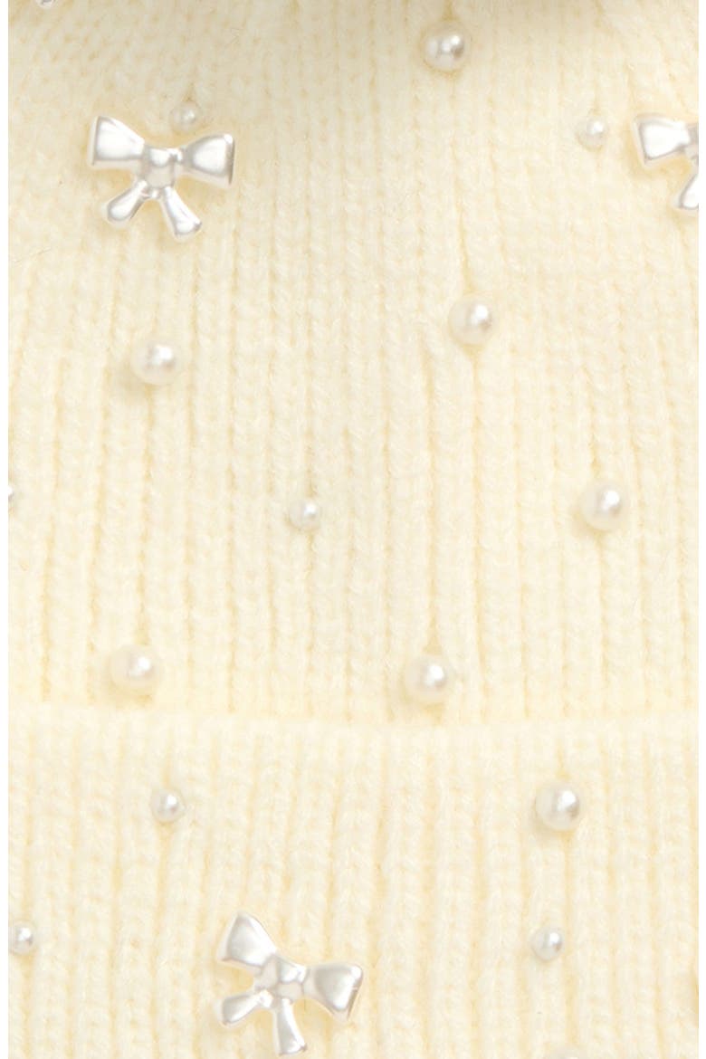 Kids' Imitation Pearl & Bow Beanie & Gloves Set, Alternate, color, IVORY COMBO