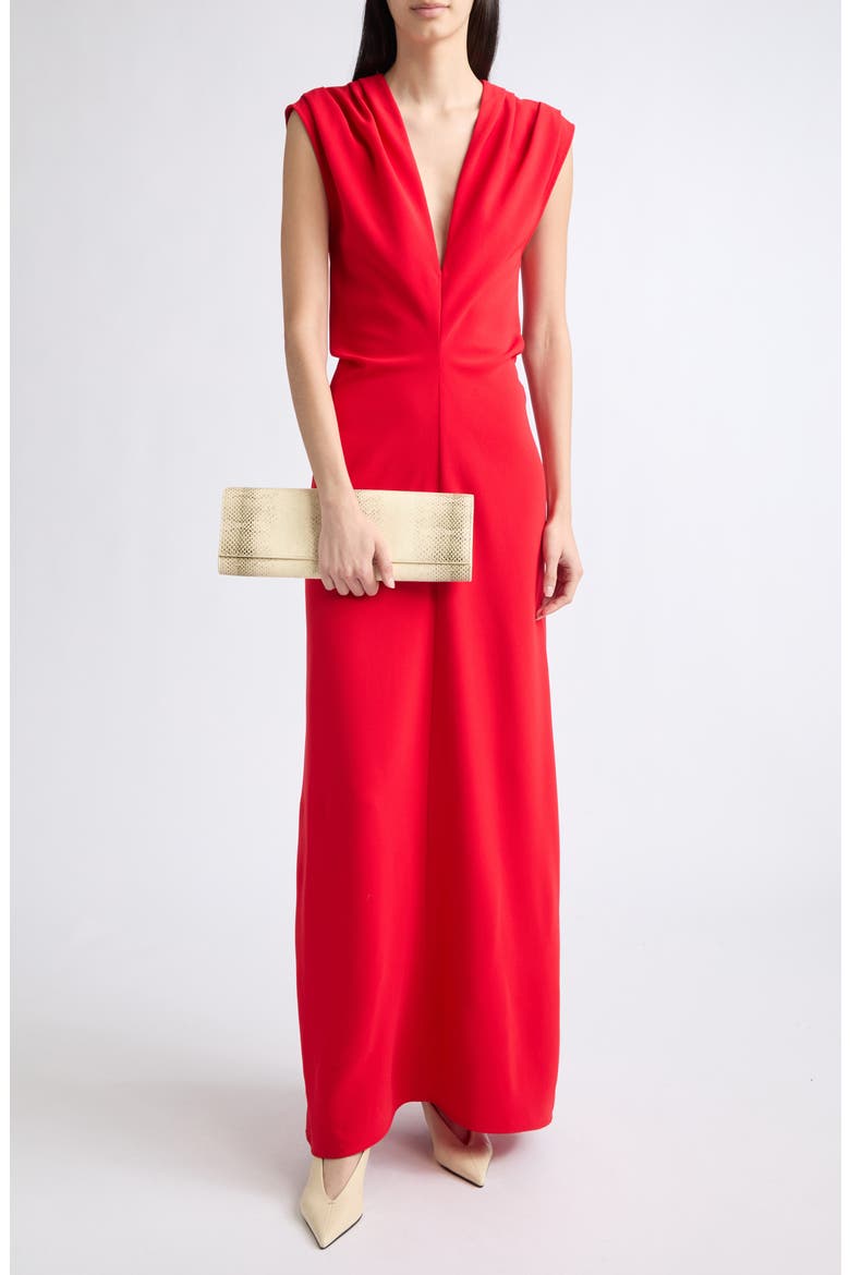 Geraldine Sleeveless Crepe V-Neck Dress, Main, color, RED