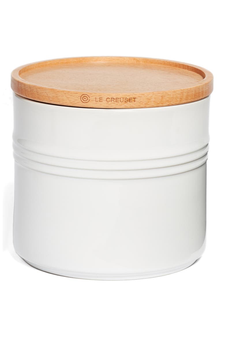 Glazed Stoneware 1 1/2 Quart Storage Canister with Wooden Lid, Alternate, color, WHITE