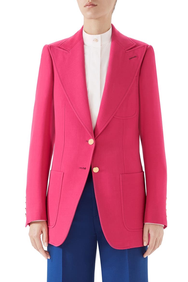 Two-Button Wool & Silk Blazer, Main, color, DARK PINK YARROW