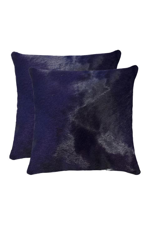 Torino Genuine Cowhide Pillow - Set of 2 - 18"x18" - Navy