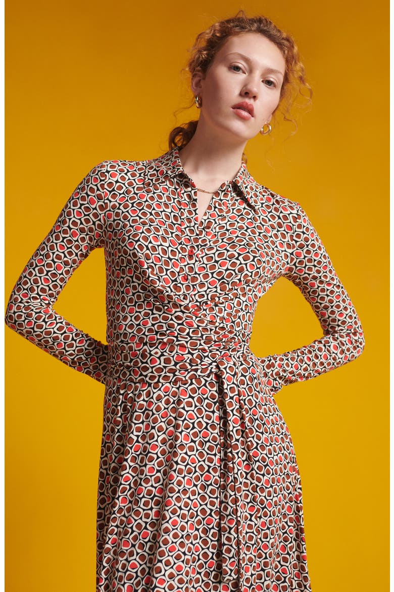 Didi Geo Print Long Sleeve Wrap Shirtdress, Alternate, color, PEBBLES RED