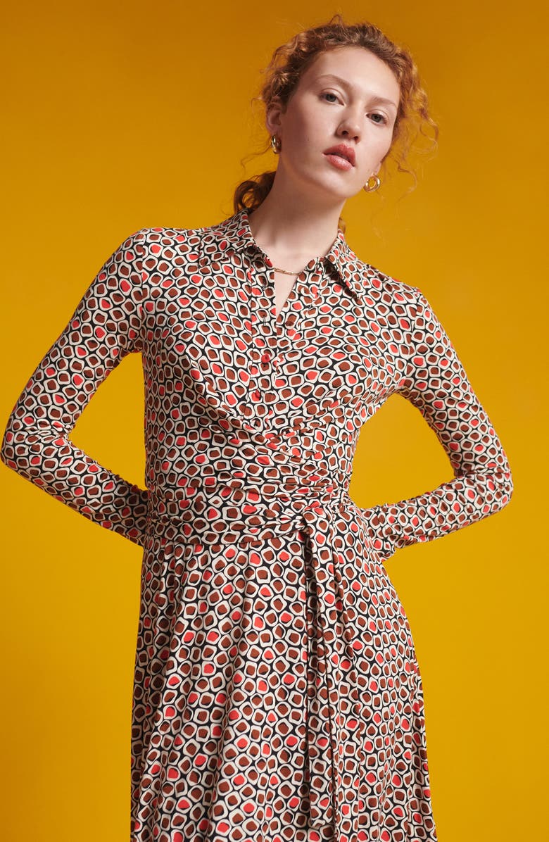 DVF Didi Geo Print Long Sleeve Wrap Shirtdress, Alternate, color, Pebbles Red