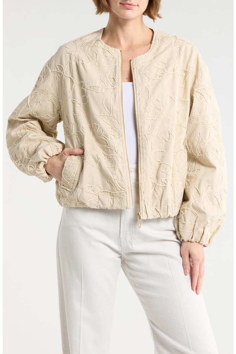 Floral Embroidered Bubble Hem Jacket, Main, color, STONE