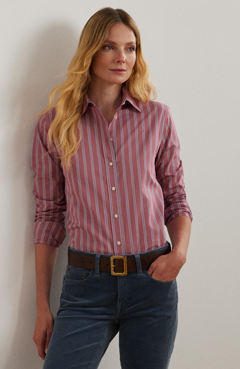 Lauren Ralph Lauren Classic Fit Striped Broadcloth Shirt, Alternate, color, Blush Multi