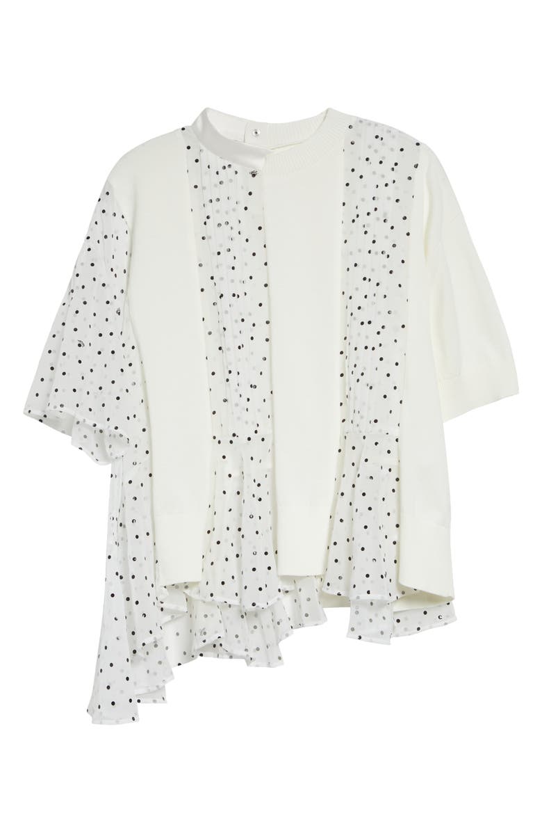 Sacai Pleated Polka Dot Mixed Media Top, Alternate, color, White