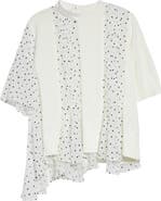 Sacai Pleated Polka Dot Mixed Media Top