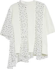 Sacai Pleated Polka Dot Mixed Media Top