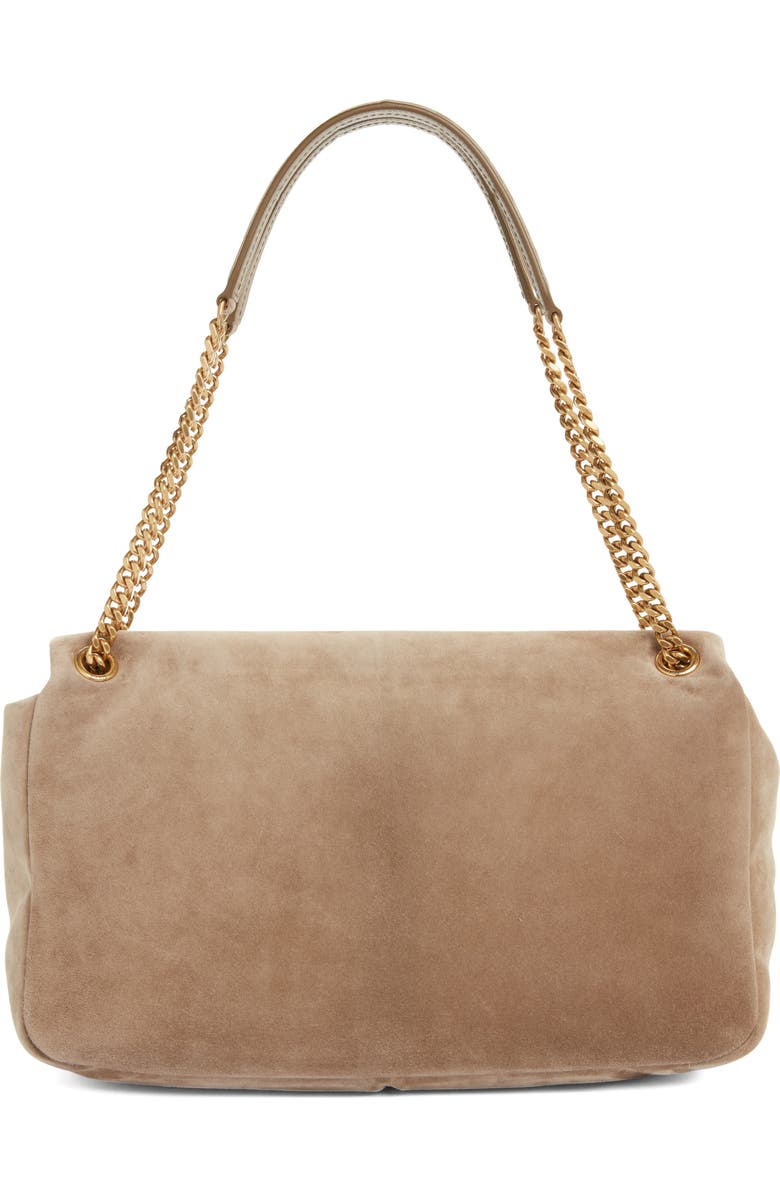 Saint Laurent Large Calypso Suede Shoulder Bag, Alternate, color, Dry Grain