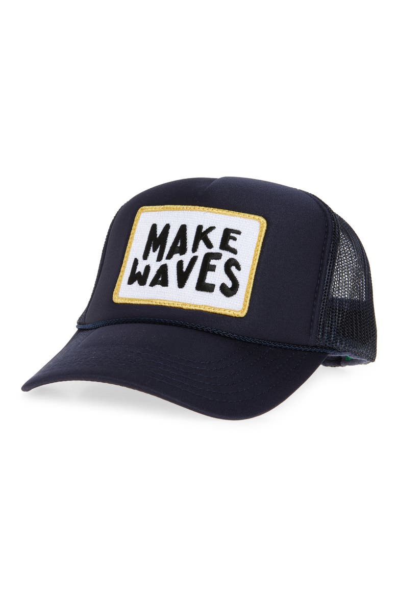 Make Waves Patch Trucker Hat, Main, color, NAVY