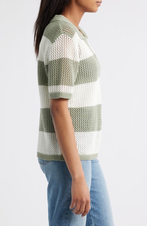 Beachlunchlounge Skye Stripe Crochet Polo In Green
