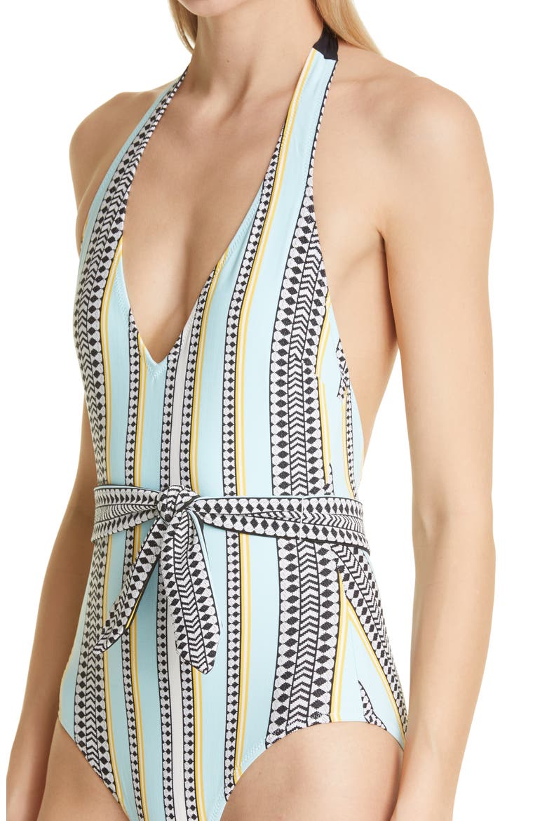 Neela Belted One-Piece Swimsuit, Alternate, color, LIGHT SKY BLUE