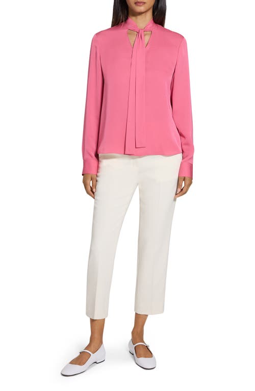 Theory Tie Neck Silk Blouse In Bright Pink