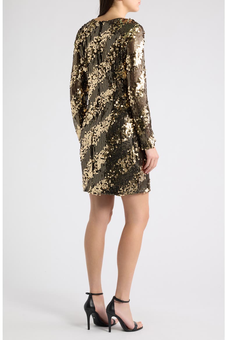 Sequin Long Sleeve Dress, Alternate, color, BLACK GOLD