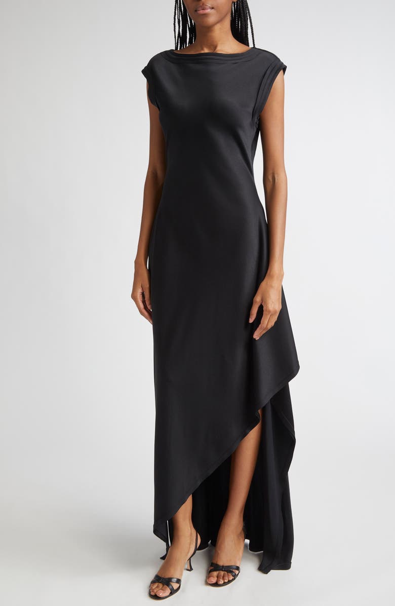 Jason Wu Collection Asymmetric Crepe Back Satin Gown, Alternate, color, Black