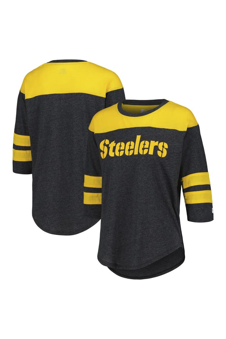 Women's Starter Black Pittsburgh Steelers Fullback Tri-Blend 3/4-Sleeve T-Shirt, Alternate, color, Black