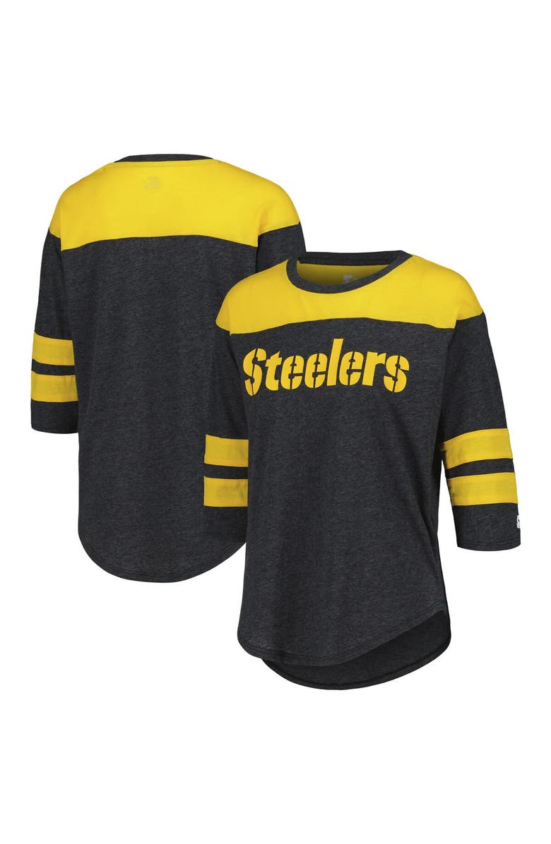 STARTER Women's Starter Black Pittsburgh Steelers Fullback Tri-Blend 3/4-Sleeve T-Shirt, Alternate, color, Black