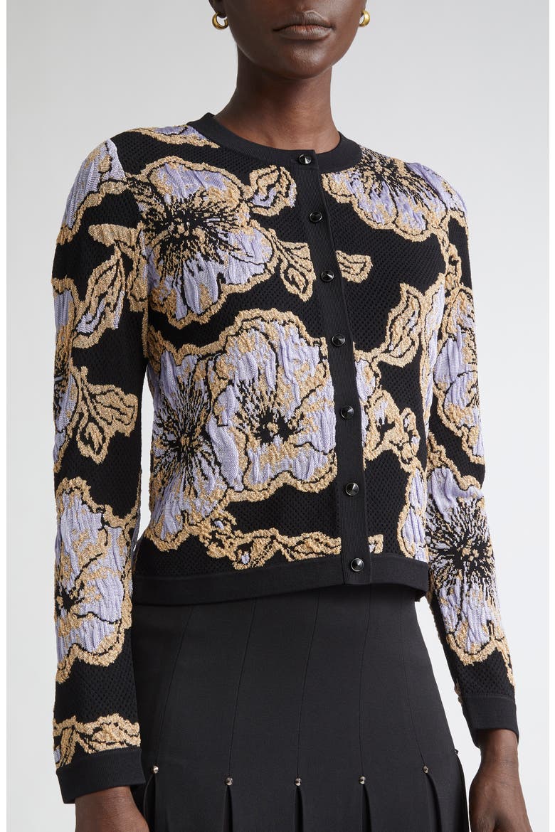 Floral Jacquard Cardigan, Alternate, color, BLACK/ HYDRANGEA MULTI