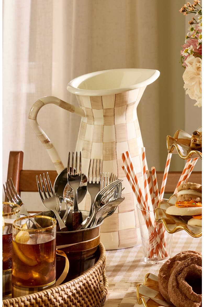 Mocha Check Large Enameled Steel Practical Pitcher, Alternate, color, MOCHA
