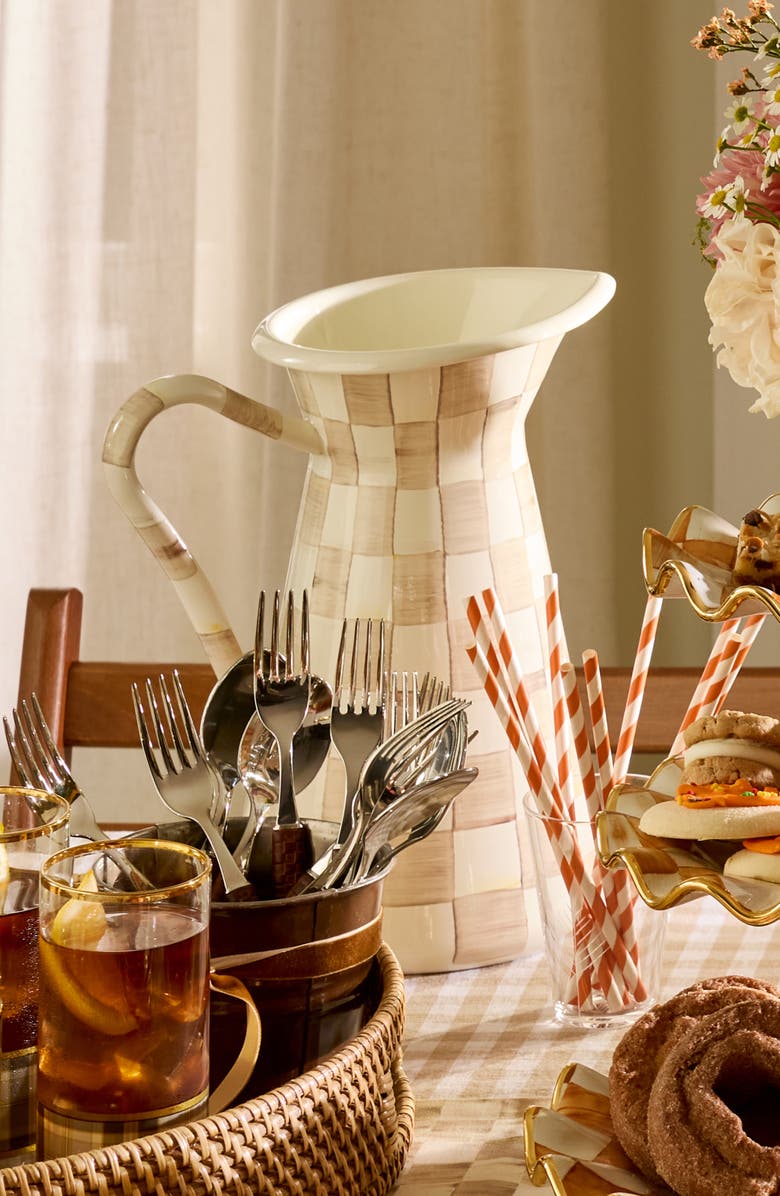 MACKENZIE CHILDS Mocha Check Large Enameled Steel Practical Pitcher, Alternate, color, Mocha