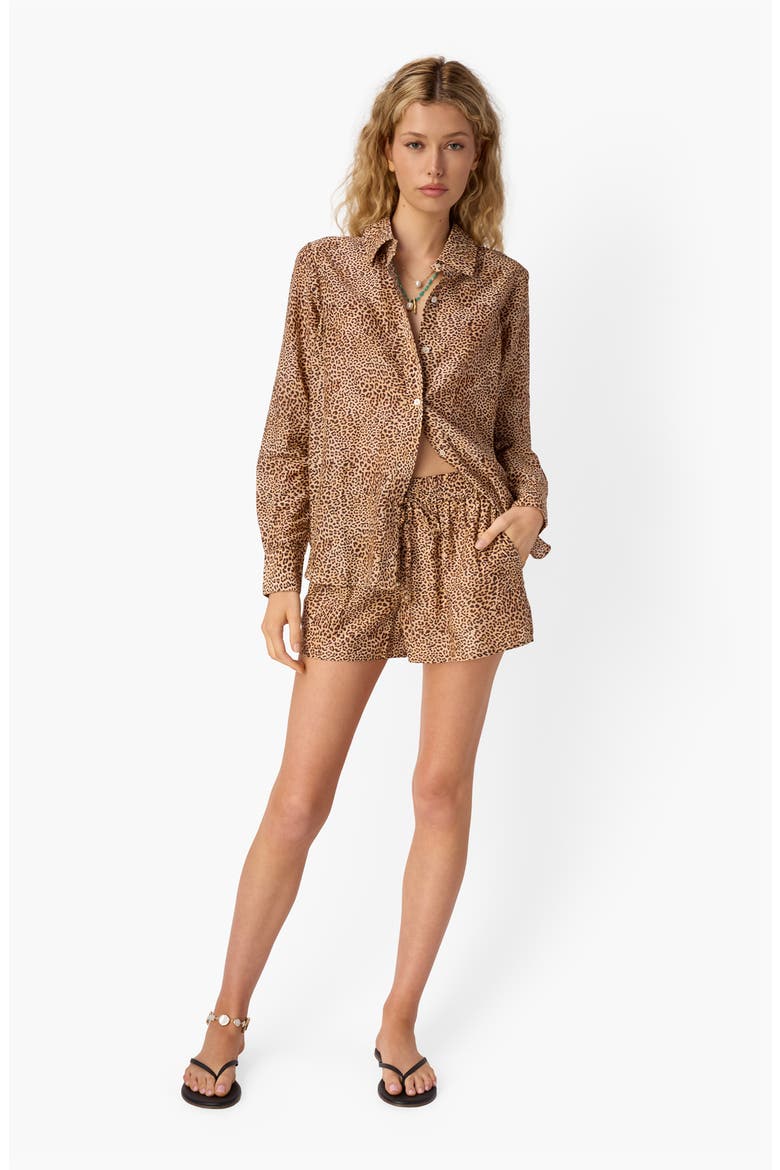 Rafella Floral Cotton & Silk Button-Up Shirt, Alternate, color, LEOPARD
